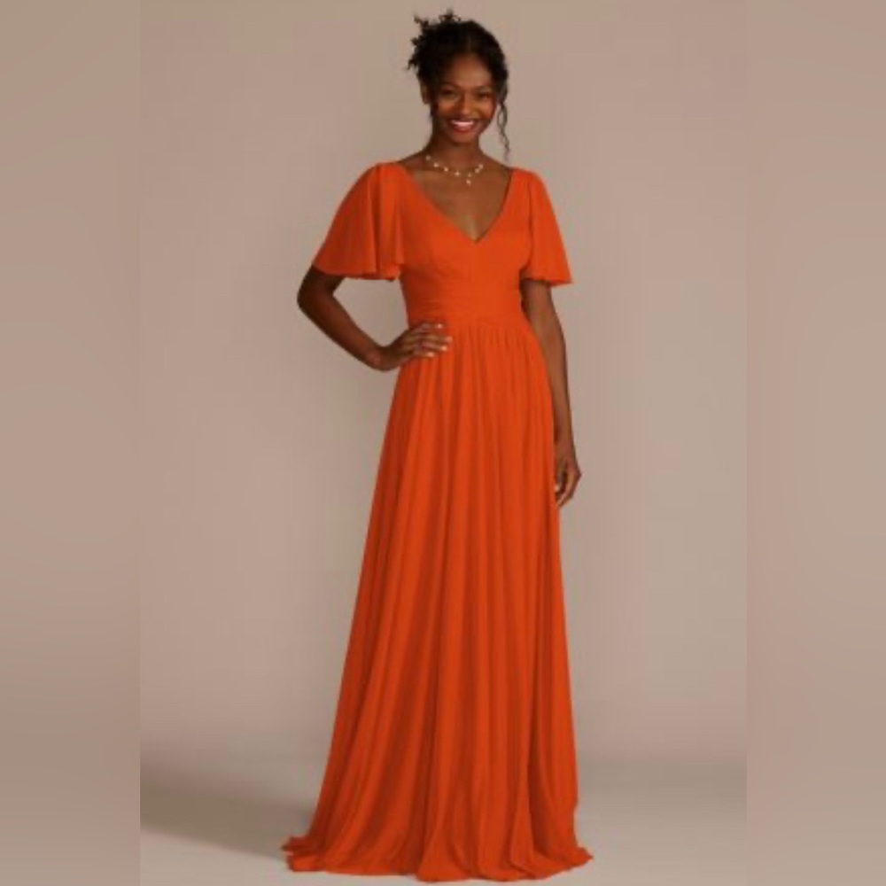 David’s Bridal flutter sleeve bridesmaid dress, size 18, color Sienna